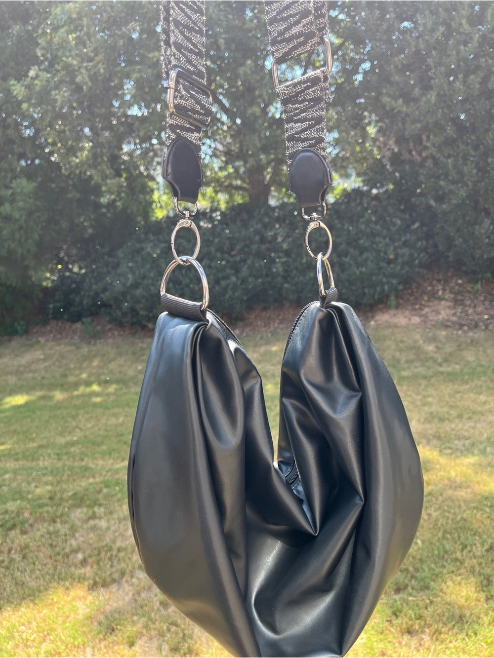HAUTE SHORE Black Women’s Shoulder Bag with Adjustable & Guitar Strap